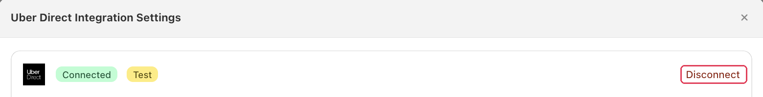 Disconnect button in the Uber Direct Integration Settings panel