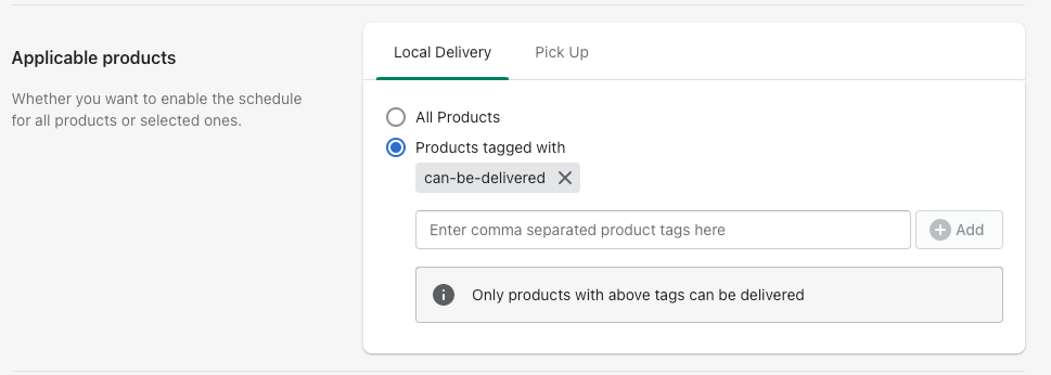 Applicable products setting restricting delivery to products tagged 'can-be-delivered'