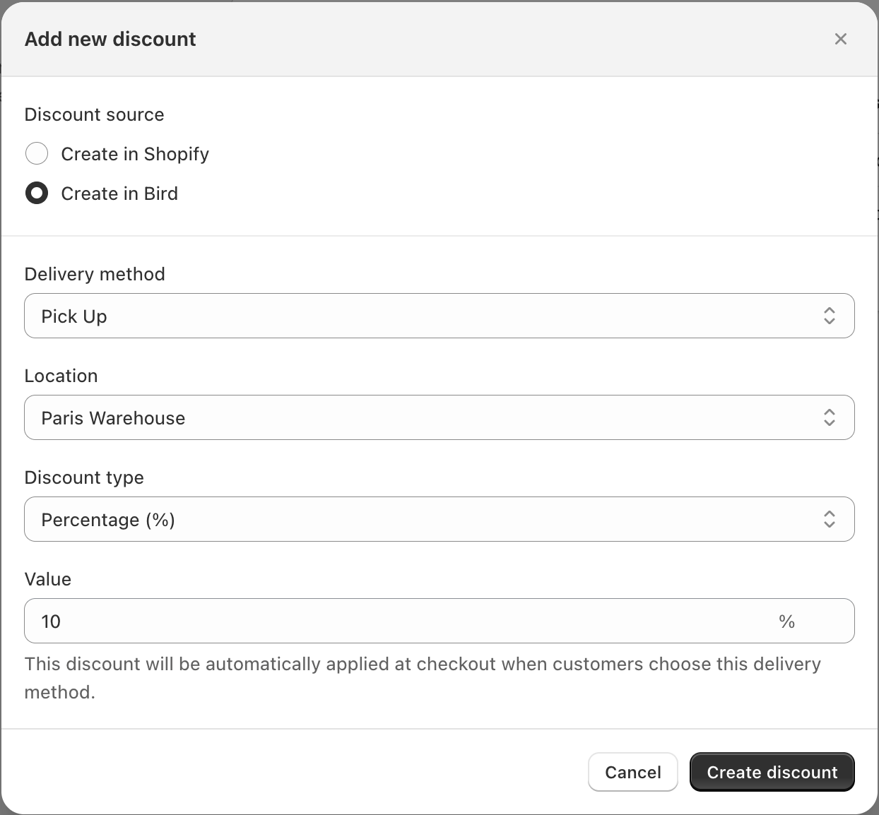 Creating a discount code locked to a specific fulfillment method or location