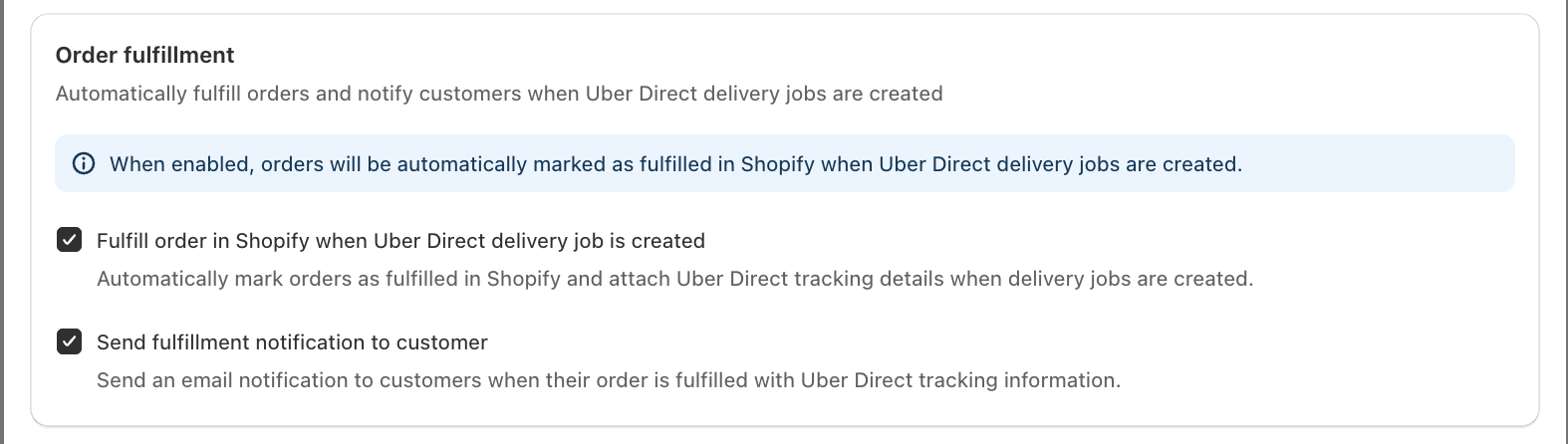 Order fulfillment and customer notification toggles