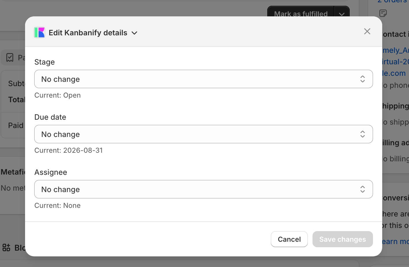 Kanbanify Edit Details dialog
