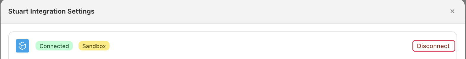 Disconnect button in the Stuart Integration Settings panel