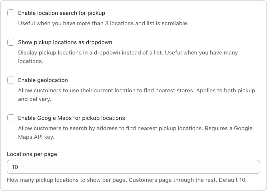 Location Display settings in Bird with the Locations per page field