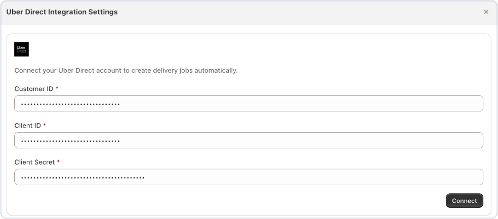 Uber Direct connection settings in Bird