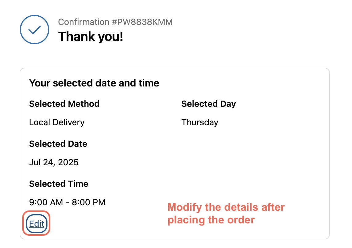 Editing an order's date and time after checkout