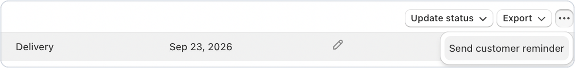 Send customer reminder in the more actions menu on the Bird Orders page