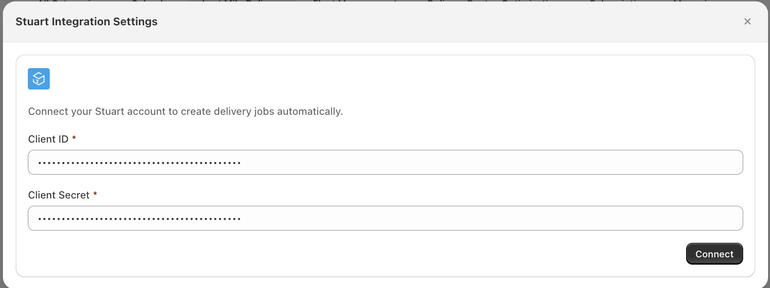Enter Stuart Client ID and Client Secret to connect