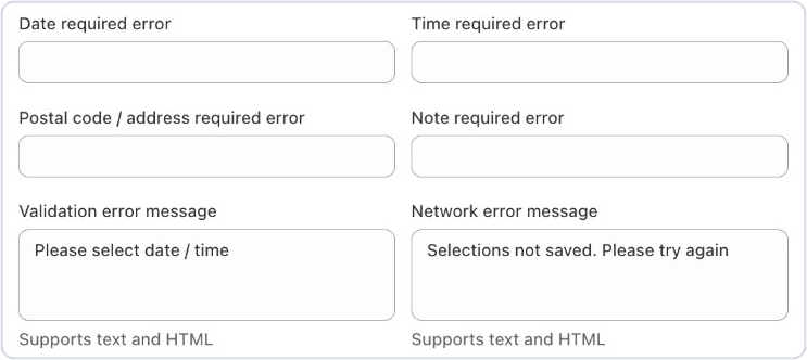 Date, time, postal code and note required error fields in Bird's Text and languages settings