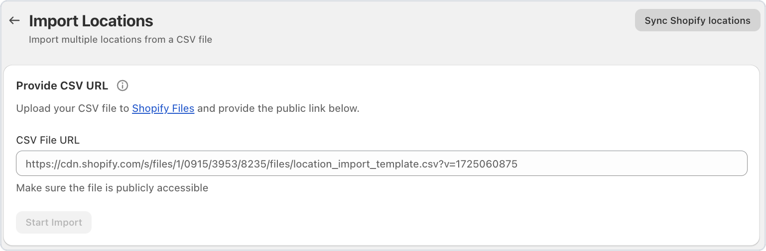 Import Locations page in Bird with the Sync Shopify locations button