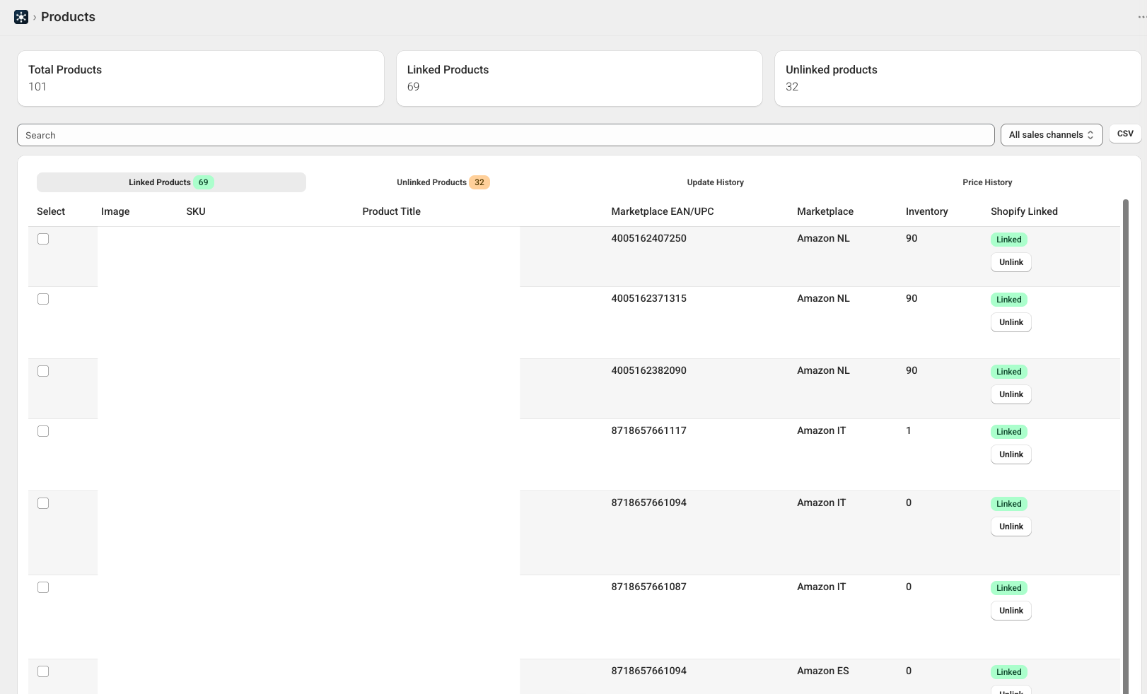 Market Sync products page