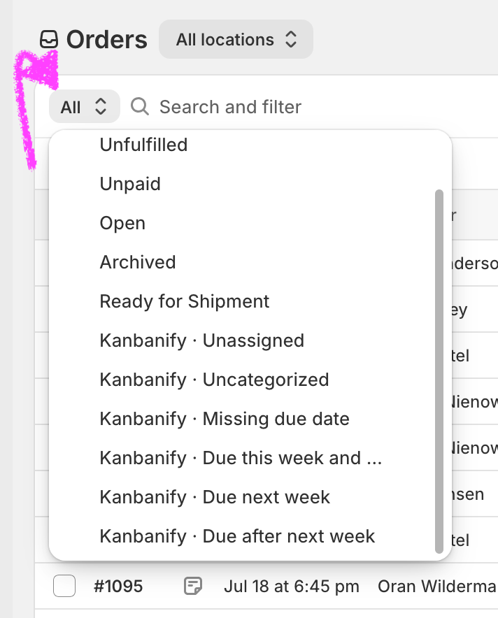 Kanbanify Orders view switcher