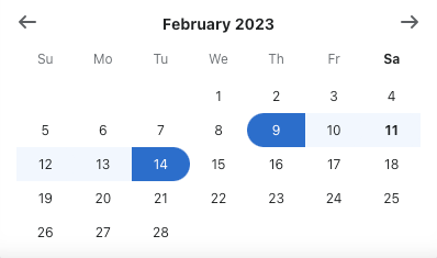 Date picker calendar with available delivery dates highlighted