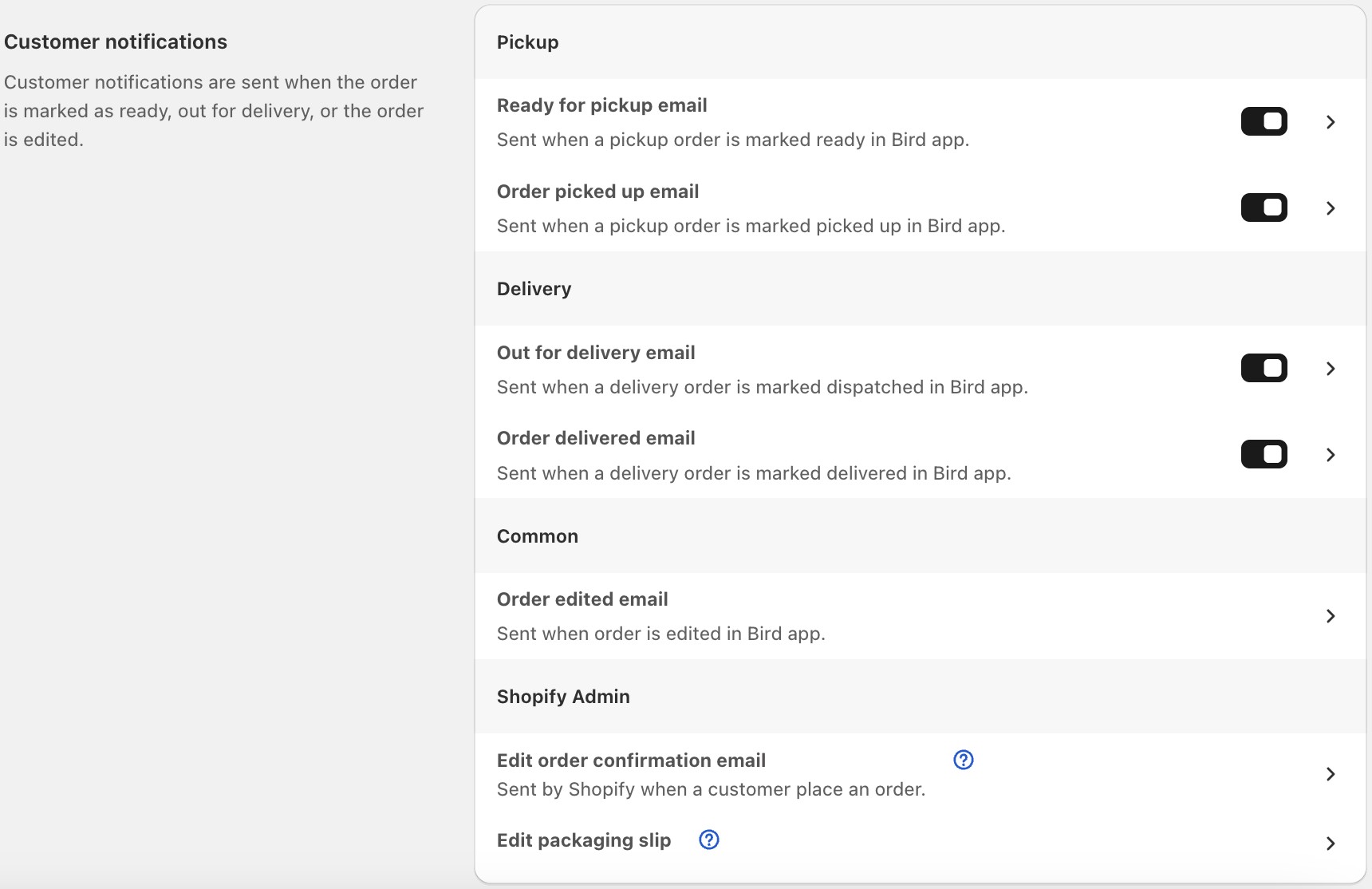 Notification settings with the option to turn off staff notifications