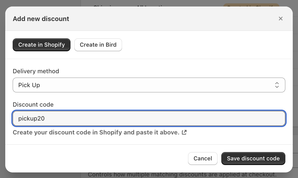 Add new discount with Shopify discount source