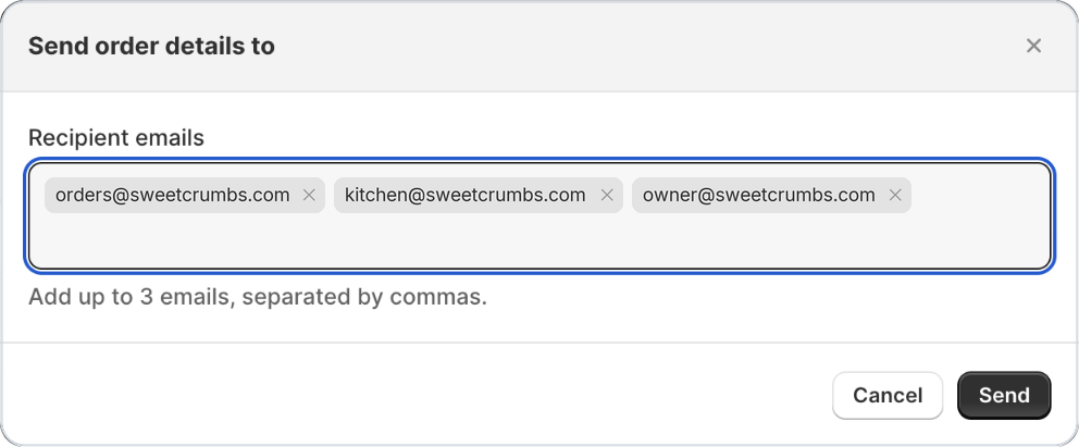 Send order details to window in Bird with three recipient emails