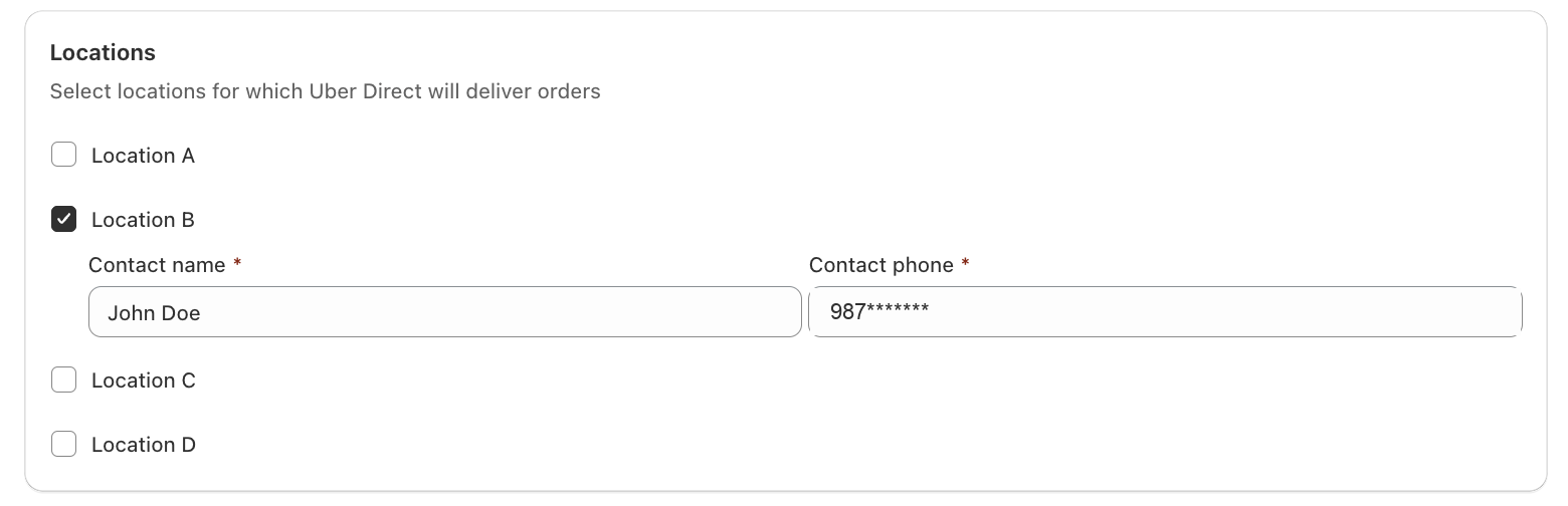 Enter contact name and phone for an enabled location