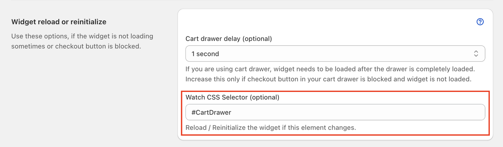 Shows the CSS selector input field where users enter the element identifier to watch