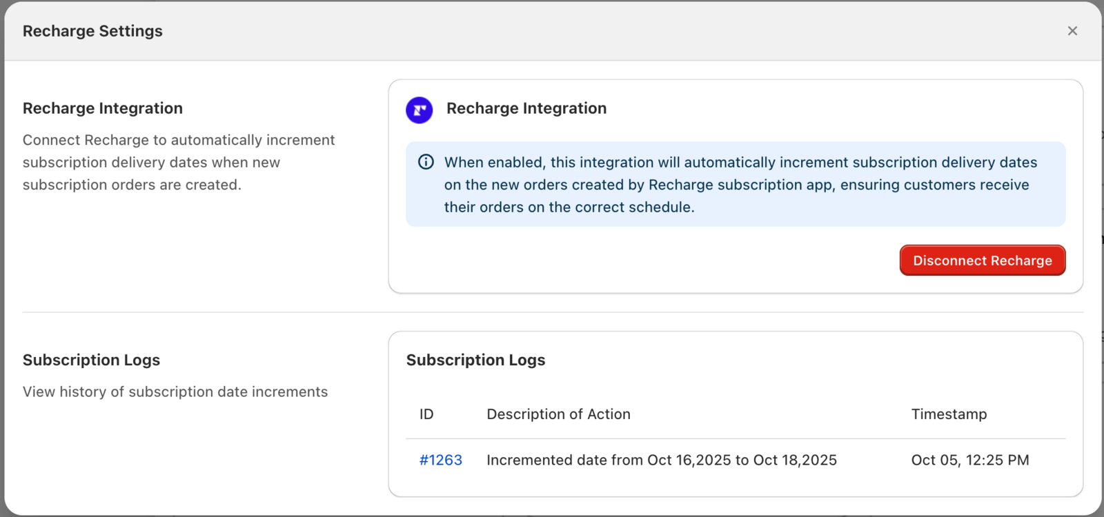 Recharge subscription date increment logs
