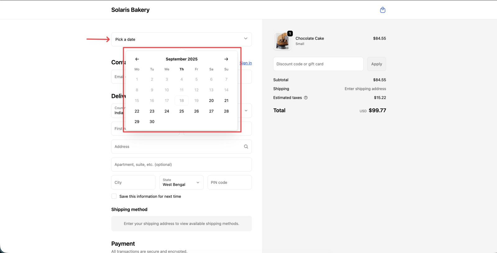 Date Picker in the checkout page
