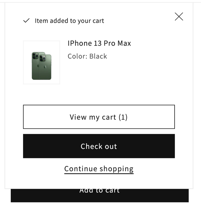 Shows pop up cart drawer without express checkout buttons