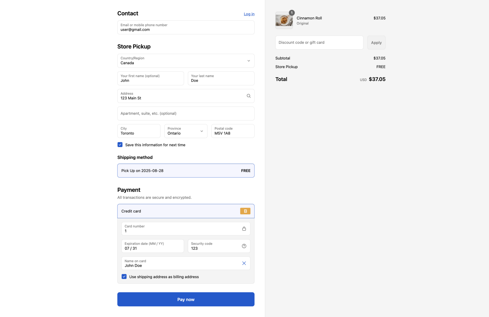 Shows the checkout page with payment button, confirming the order completion step