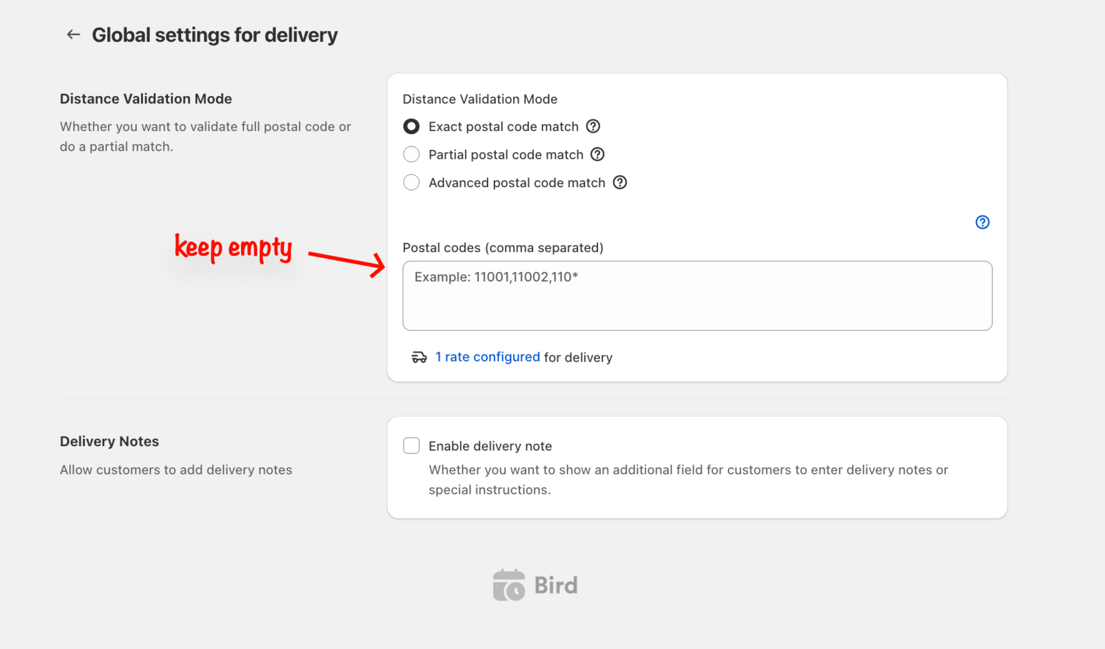 Shows empty distance validation field