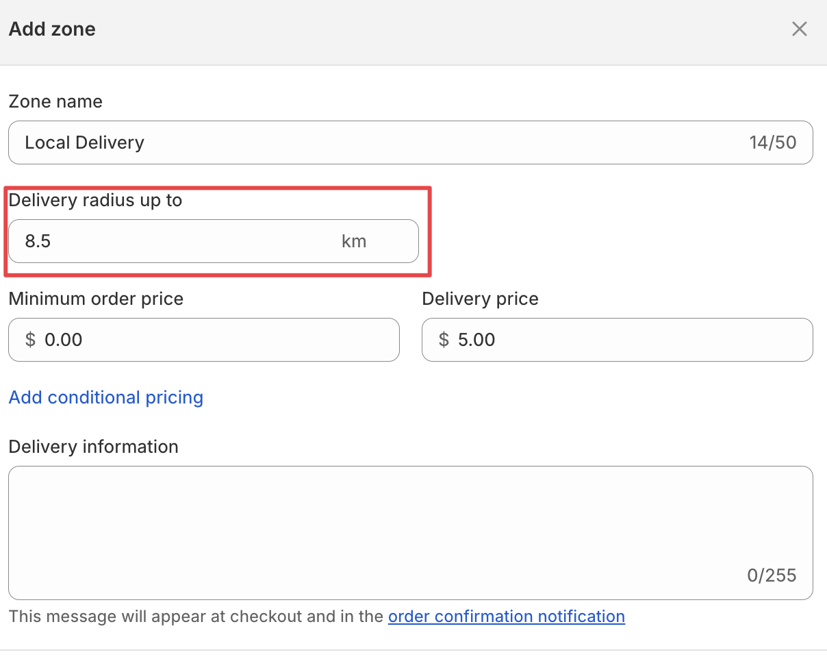 Delivery radius settings that may not cover the customer's location