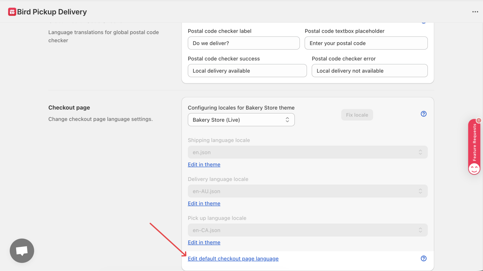 The Checkout Page section with the Edit option highlighted