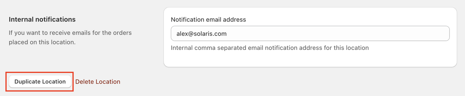 Shows the duplicate location button in the location configuration interface