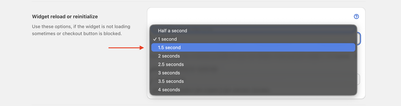 Displays the reinitialize delay configuration field with timing options for widget initialization