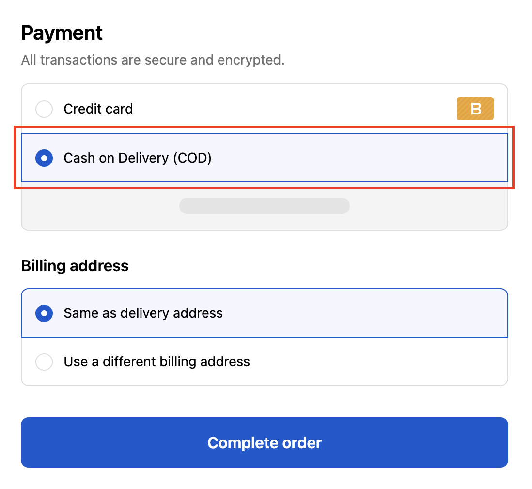 Shows that Cash on Delivery is visible before applying the setting