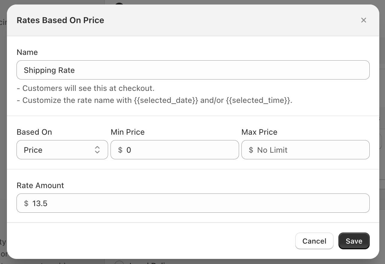 Price condition configuration showing minimum and maximum order price fields