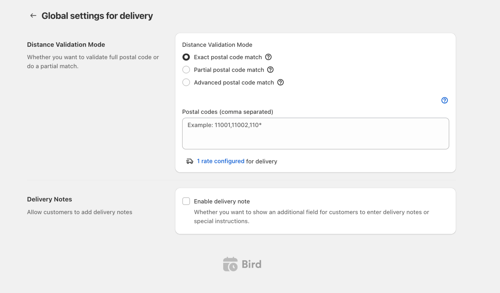Legacy postal codes configuration field