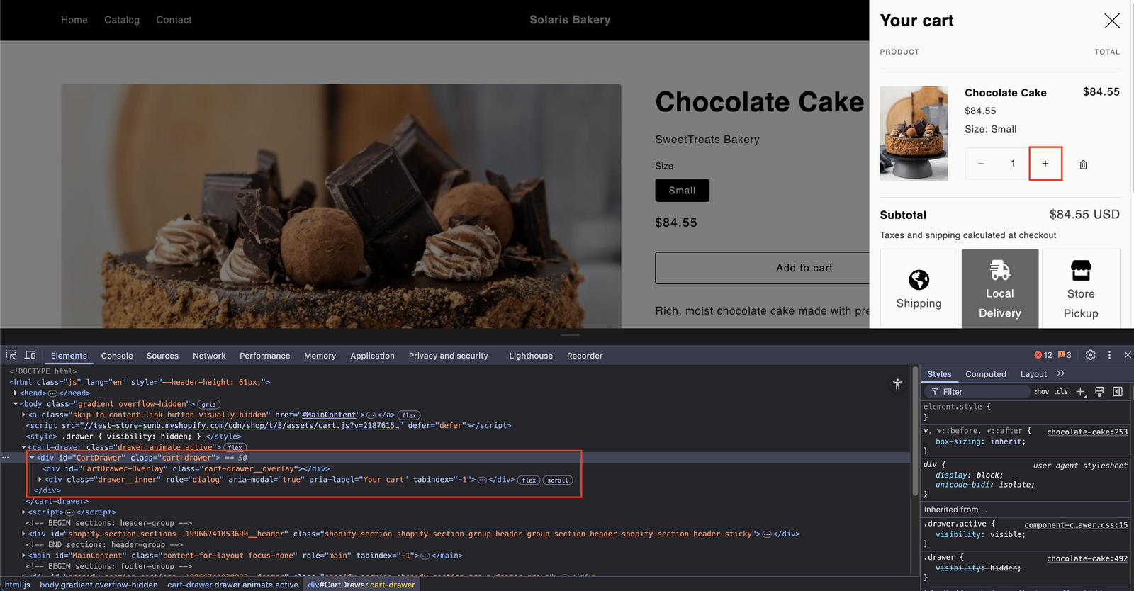 Shows the element selection interface for choosing which DOM element to monitor for changes
