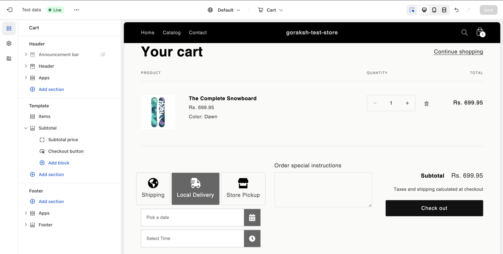 Bird Pickup and Delivery app widget on Shopify cart page with date selection