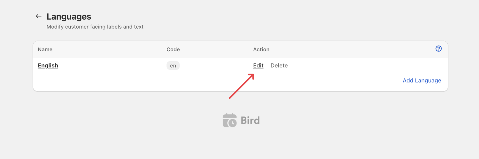 Highlights the edit button on a specific language