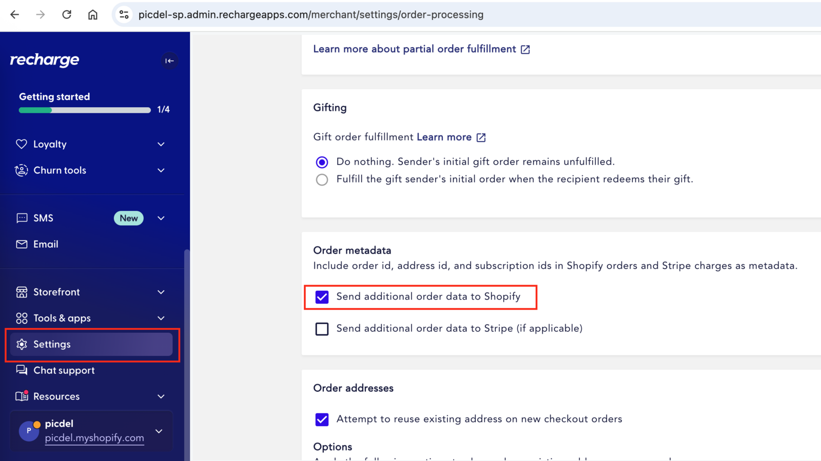 Enable recharge app to save subscription id to Shopify orders