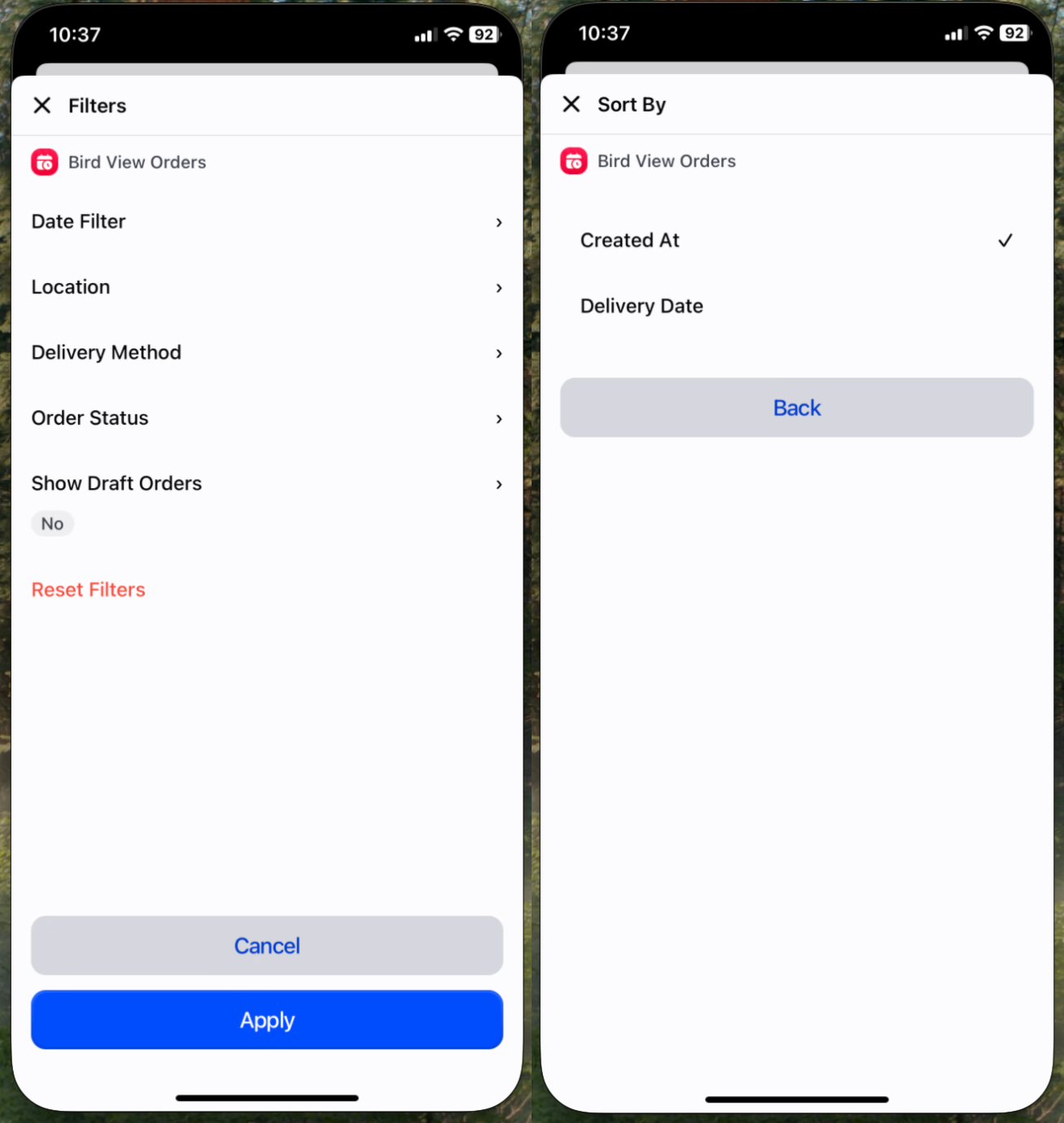 Order list view with filtering and sorting options displayed
